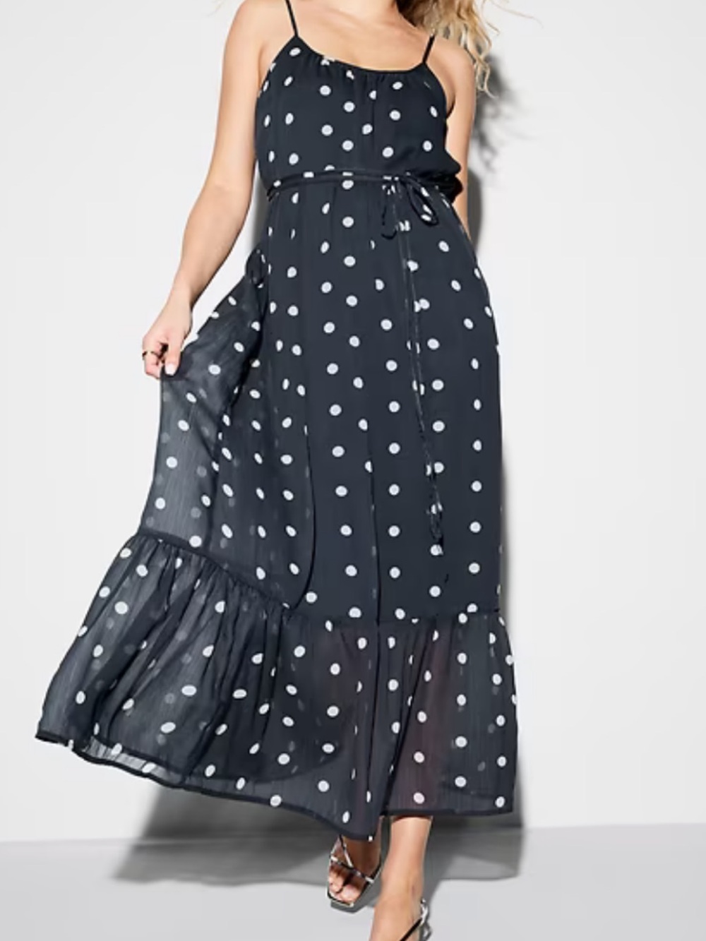 Old Navy Navy Polka Dot Maxi Dress with Tie Waist